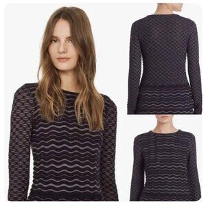 TORY BURCH Womens Fine Knit Metallic Top With Peplum Navy XS